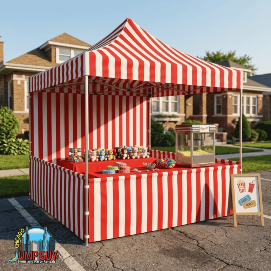 Tent rentals category card showing 10x10 carnival booth and frame tents for Elmhurst IL outdoor events