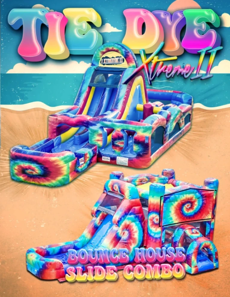 Tie Dye Xtreme themed bounce house and slide combo inflatable rental for Elmhurst IL summer parties in 60126